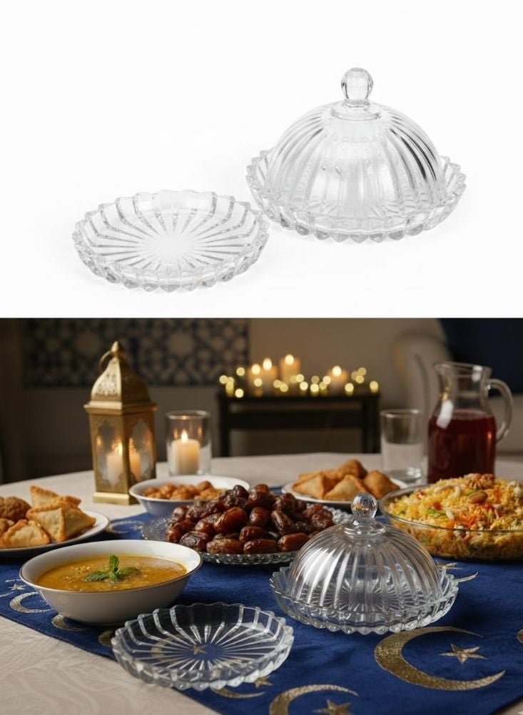 Premium Ribbed Glass Dessert Bowl with Matching Lid – 1 Pc Clear Serving Bowl for Sweets & Dry Fruits - Image 1